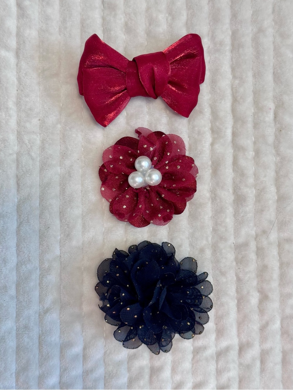 Kids Satin Bow and Floral Clip Set in Red and Black